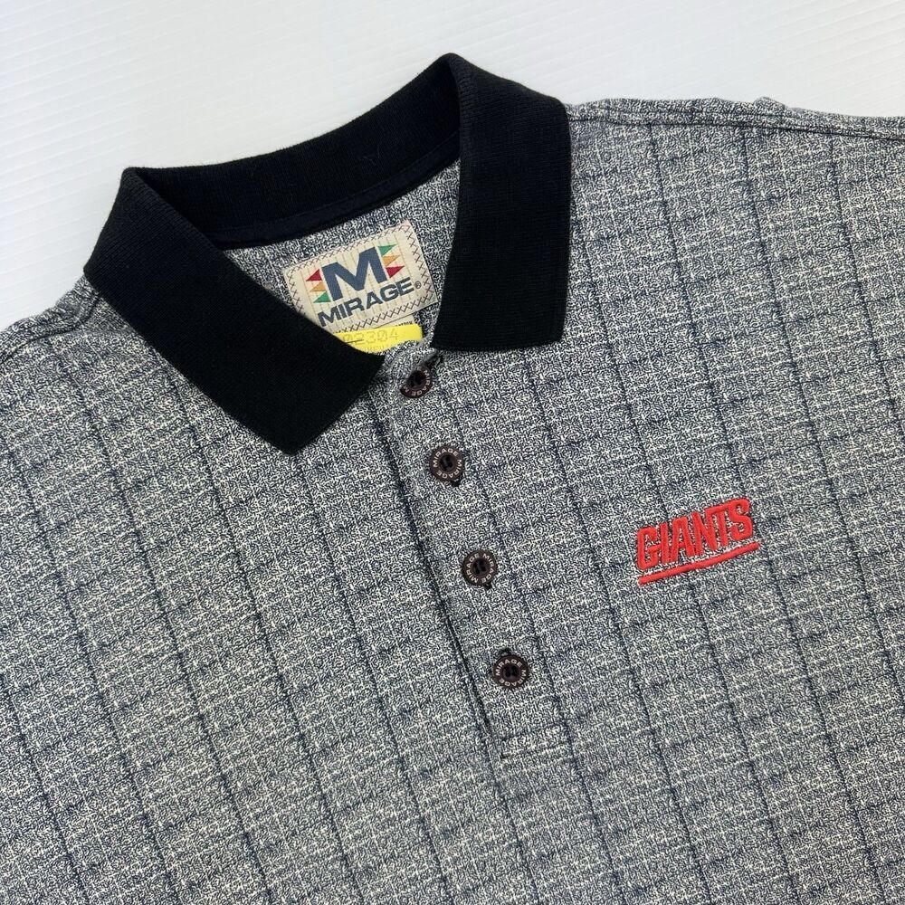 Vintage Mirage New York Giants Polo Shirt Men’s M Gray Check NFL Embroidered